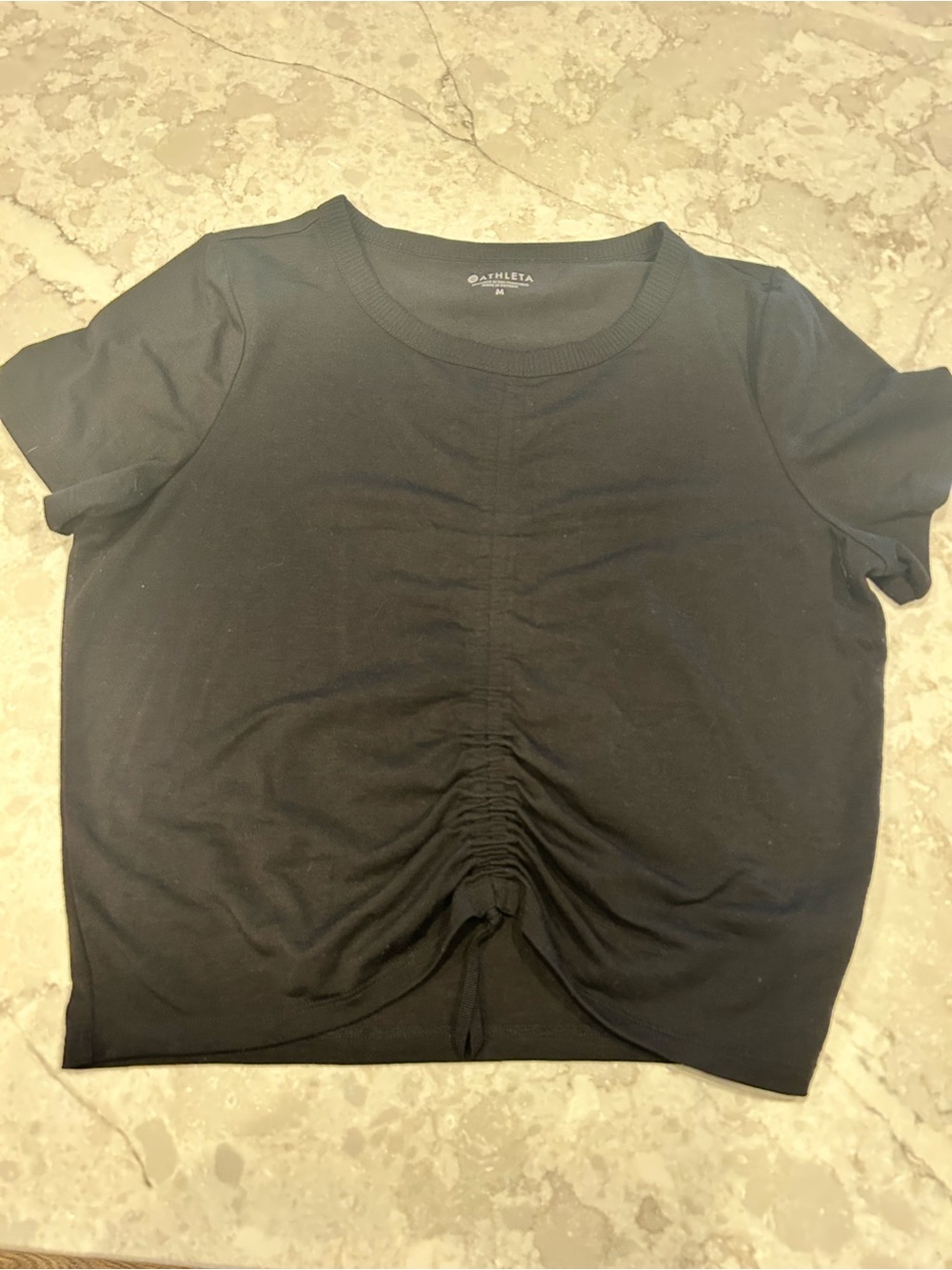 Athleta Black Ruched-Front Short Sleeve Crop Top